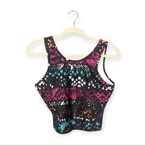 Cycle House by Marika Black Multicolor Printed Long Sports Bra Crop Tank Size S